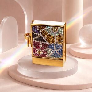 Judith Leiber Mini Note Pad Multi Color Swarovski Crystals Gold Tone Metal Read